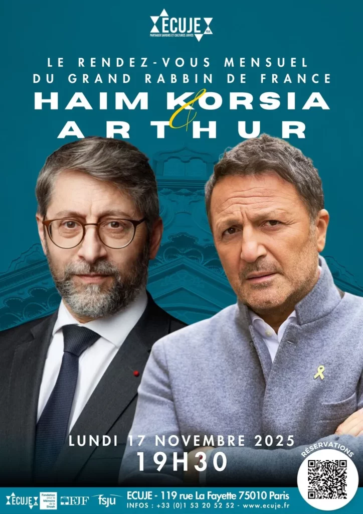Affiche_KORSIA_Arthur - ECUJE Le Grand Rabbin de France Haïm Korsia en conversation avec Arthur à l'ECUJE