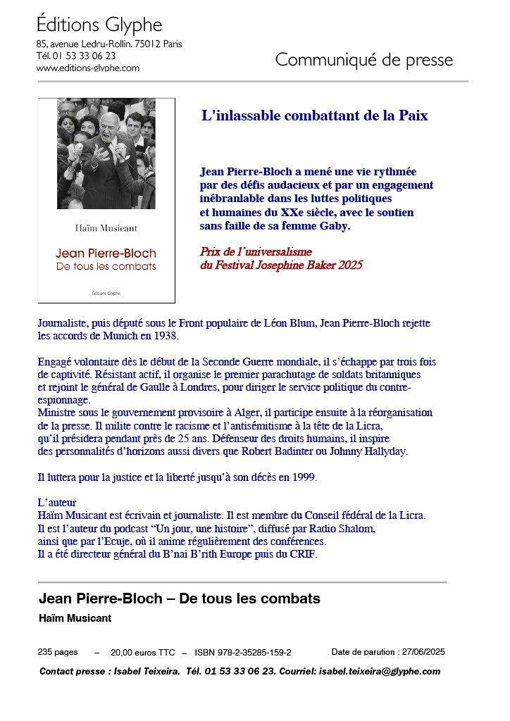 Communiqué de presse Jean Pierre-Bloch - ECUJE Communiqué de presse Jean Pierre-Bloch