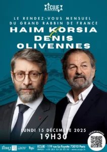 Le Grand Rabbin de France Haïm Korsia en conversation avec Denis Olivennes à l'ECUJE