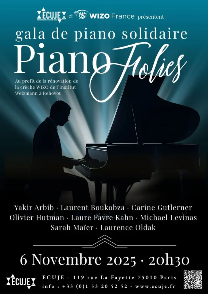 Affiche_PianoFolies_ECUJE_061125 - ECUJE 1ère édition de Pianofolies, concert de gala de piano solidaire au bénéfice de la Wizo