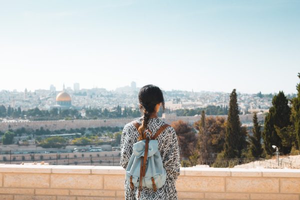 Young,Tourist,Girl,On,Mount,Of,Olives,In,Jerusalem